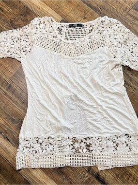 BKE Crochet Lace Yoke and Hem Tunic - Cream